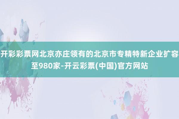 开彩彩票网北京亦庄领有的北京市专精特新企业扩容至980家-开云彩票(中国)官方网站